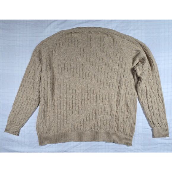 Lands End Mens Cable Knit Sweater Merino Wool Blend Crewneck Fisherman Beige XXL - Picture 2 of 7